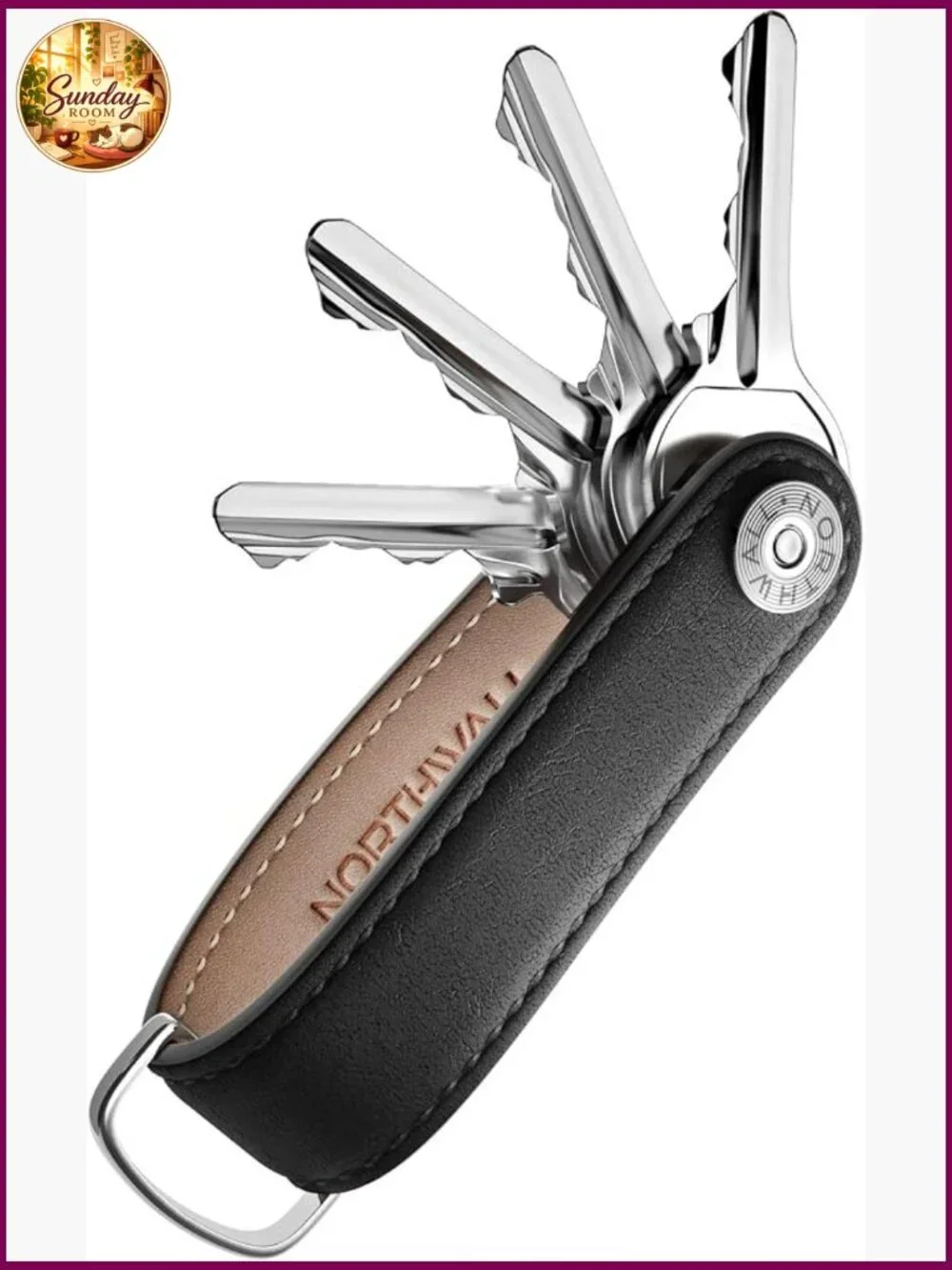 Leather Keychain Holder for Men, Key Ring Organizer, Pockets